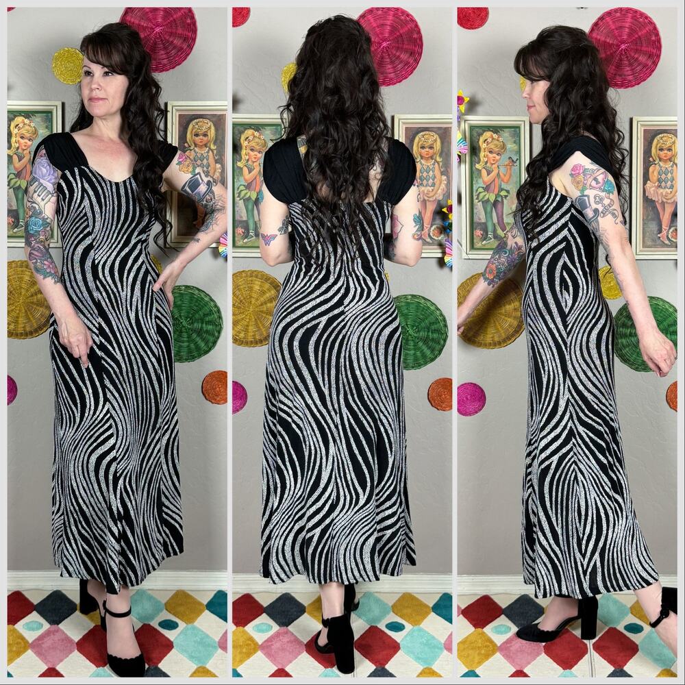 Vintage 1990s Abstract Zebra Print Slinky Midi Dr… - image 3